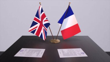 France and UK flag. Politics concept, partner deal beetween countries. Partnership agreement of governments 3D illustration.