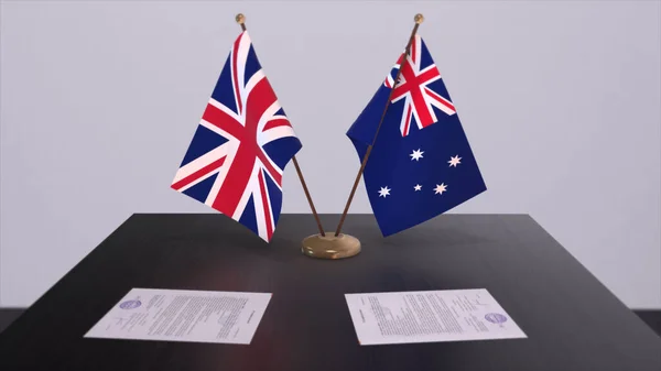 Australia and UK flag. Politics concept, partner deal beetween countries. Partnership agreement of governments 3D illustration.