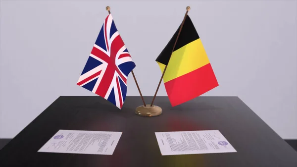 stock image Belgium and UK flag. Politics concept, partner deal beetween countries. Partnership agreement of governments 3D illustration.