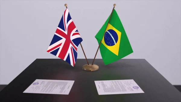 Brazil and UK flag. Politics concept, partner deal beetween countries. Partnership agreement of governments 3D illustration.