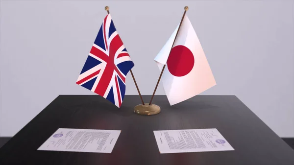 Japan and UK flag. Politics concept, partner deal beetween countries. Partnership agreement of governments 3D illustration.