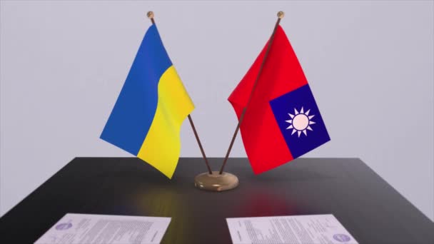 Banderas Taiwán Ucrania Sobre Animación Reuniones Políticas — Vídeos de Stock