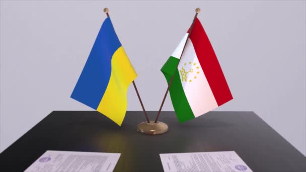 Tajikistan Ukraine Flags Politics Meeting Animation — Stock Video