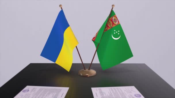 Türkmenisztán Ukrajna Zászlói Politikai Találkozó Élénkítéséről — Stock videók