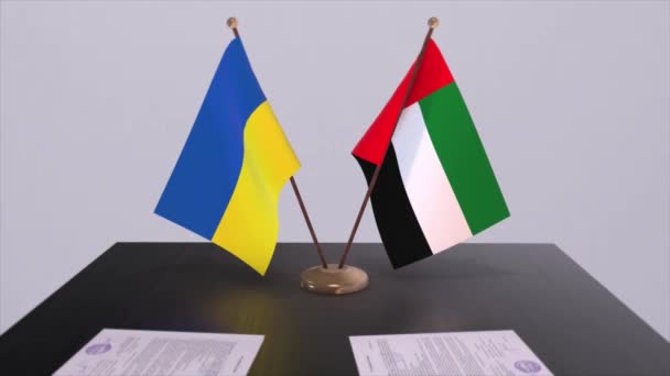 Drapeaux Des Émirats Arabes Unis Ukraine Sur Animation Politique — Video