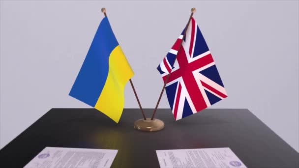 Britische Und Ukrainische Flaggen Bei Treffen Der Politiker — Stockvideo