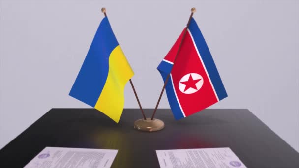 North Korea Ukraine Flags Politics Meeting Animation — Stock Video
