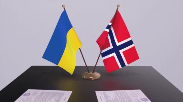 Noruega Ucrania Banderas Animación Reunión Política — Vídeos de Stock
