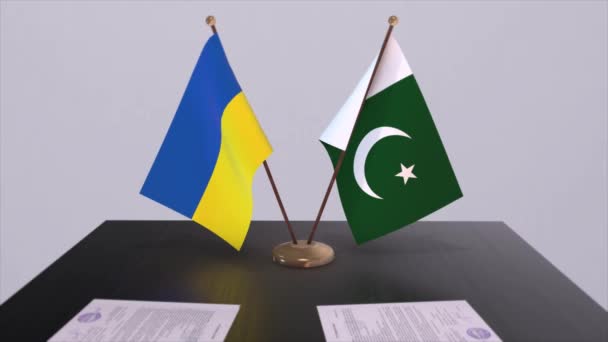 Drapeaux Pakistan Ukraine Sur Animation Réunions Politiques — Video