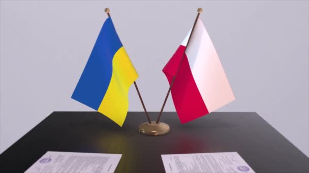 Флаги Польши Украины Анимации Политических Встреч — стоковое видео