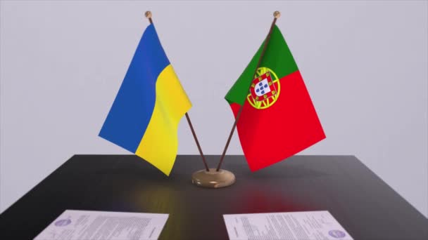 Portugal Ucrania Banderas Animación Reunión Política — Vídeos de Stock