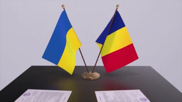 Rumania Ucrania Banderas Animación Reunión Política — Vídeos de Stock