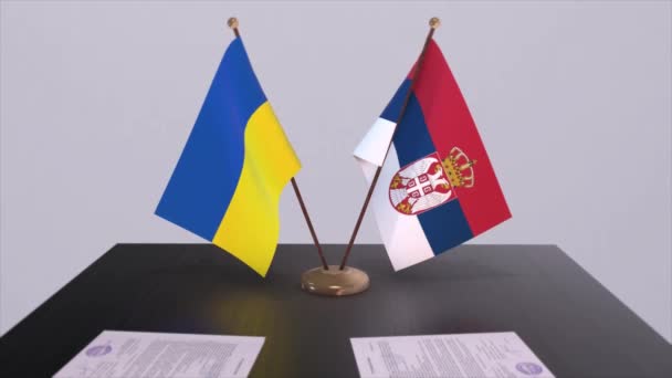 Serbia Ucrania Banderas Animación Reunión Política — Vídeos de Stock