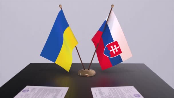 Eslovaquia Ucrania Banderas Animación Reunión Política — Vídeos de Stock