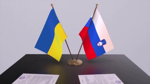 Eslovenia Ucrania Banderas Animación Reunión Política — Vídeos de Stock