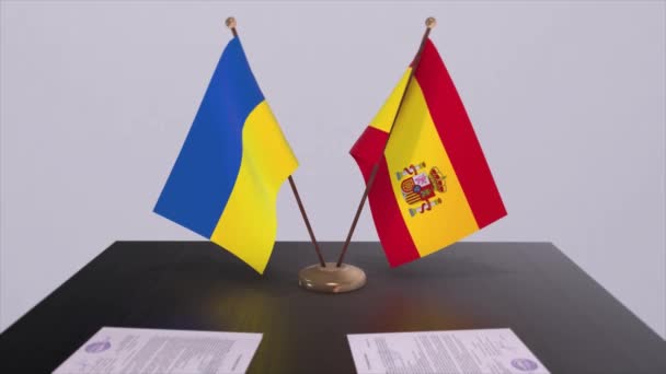 Spanyolország Ukrajna Zászlók Politikai Ülés Animáció — Stock videók