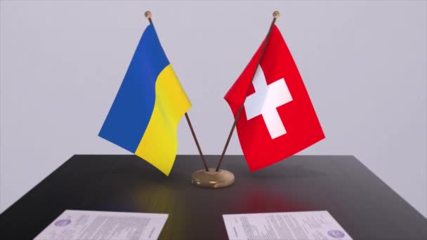 Flagi Szwajcarii Ukrainy Animacji Spotkania Politycznego — Wideo stockowe