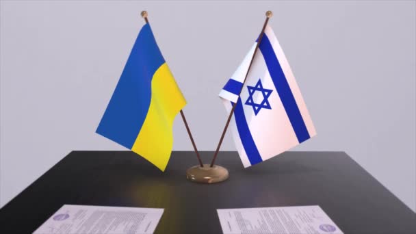 Banderas Israel Ucrania Sobre Animación Reuniones Políticas — Vídeos de Stock