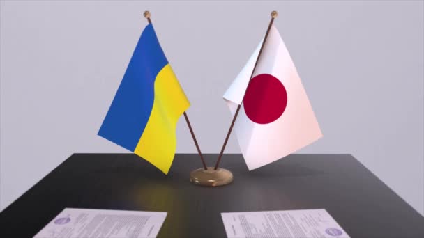 Флаги Японии Украины Анимации Политических Встреч — стоковое видео