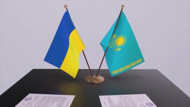 カザフスタンとウクライナは政治会議のアニメーションにフラグ — ストック動画