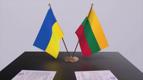 Flagi Litwy Ukrainy Animacji Spotkań Politycznych — Wideo stockowe