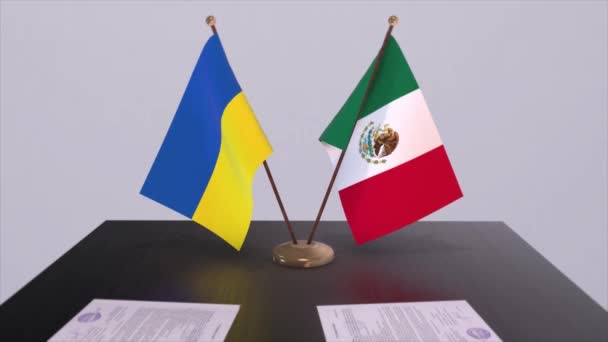 Mexico Ukraine Flags Politics Meeting Animation — Stock Video