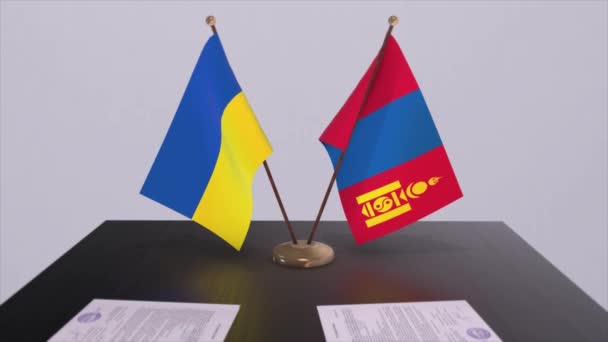 Флаги Монголии Украины Анимации Политических Встреч — стоковое видео