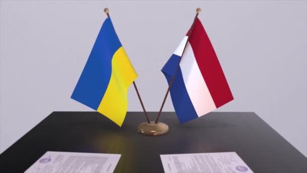 Países Bajos Ucrania Banderas Animación Reunión Política — Vídeos de Stock