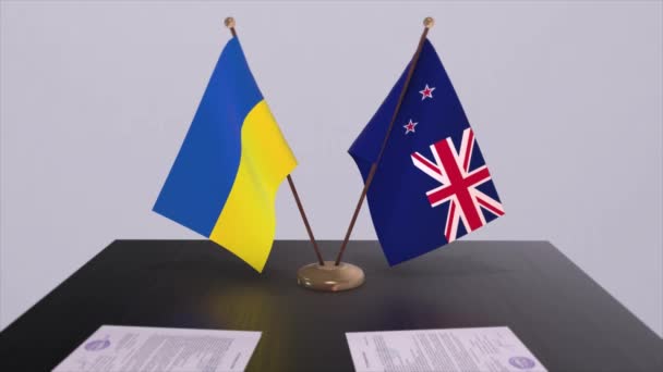Флаги Новой Зеландии Украины Анимации Политических Встреч — стоковое видео
