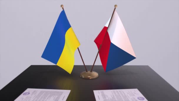 Флаги Чехии Украины Анимации Политических Встреч — стоковое видео