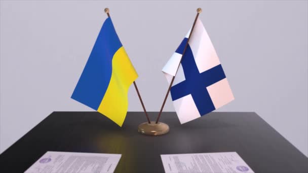 Flagi Finlandii Ukrainy Temat Animacji Spotkań Politycznych — Wideo stockowe