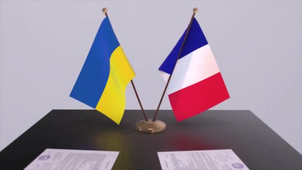 Flagi Francji Ukrainy Animacji Spotkań Politycznych — Wideo stockowe