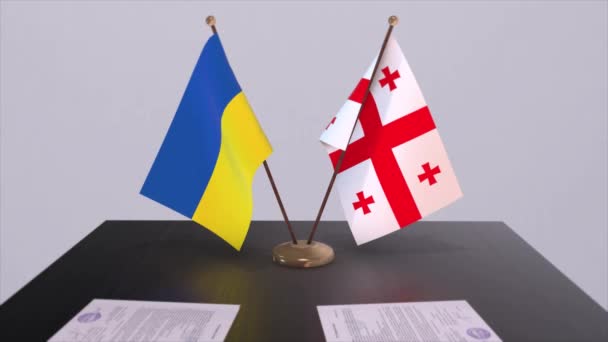 Georgia Ukraine Flags Politics Meeting Animation — Stock Video