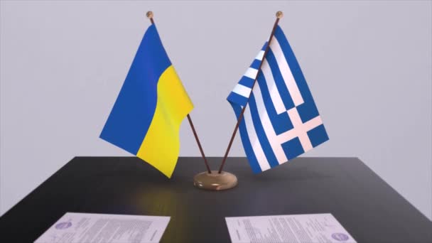 Řecko Ukrajina Vlajky Politické Setkání Animace — Stock video