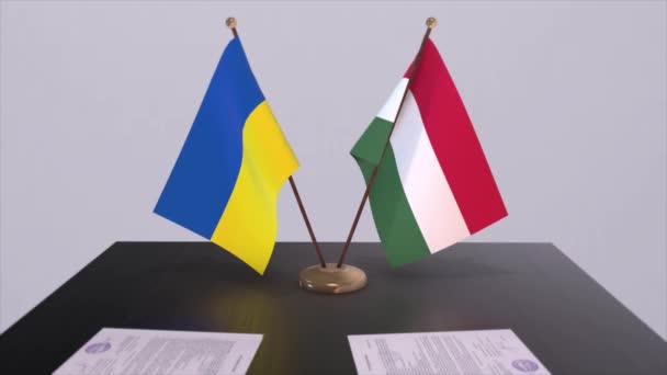 Hungary Ukraine Flags Politics Meeting Animation — Stock Video