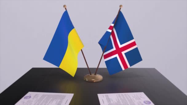 Iceland Ukraine Flags Politics Meeting Animation — Stock Video