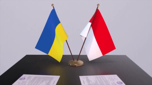 Flagi Indonezji Ukrainy Animacji Spotkań Politycznych — Wideo stockowe