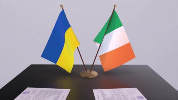 Animasi Pertemuan Politik Bendera Irlandia Dan Ukraina — Stok Video