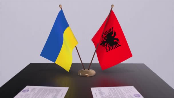 Albania Ukraine Flags Politics Meeting Animation — Stock Video