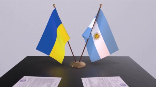 Bandeiras Argentina Ucrânia Sobre Animação Reuniões Políticas — Vídeo de Stock