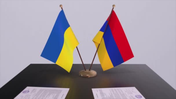 Arménie Ukraine Drapeaux Sur Animation Réunions Politiques — Video