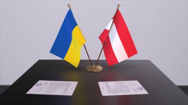 Austria and Ukraine flags on politics meeting 3D illustration,