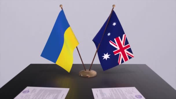 Australia Ucrania Banderas Animación Reunión Política — Vídeos de Stock