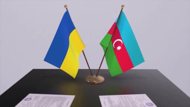 Azerbaijan Ukraine Flags Politics Meeting Animation — Stock Video