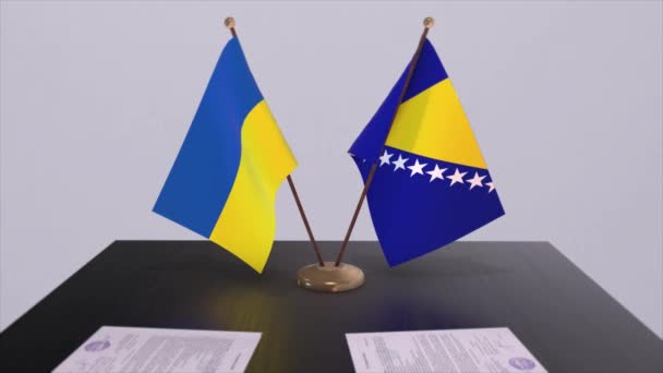 Bosnia Herzegovina Ucrania Banderas Animación Reunión Política — Vídeos de Stock