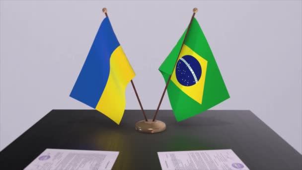 Brasile Ucraina Bandiere Sulla Politica Incontro Animazione — Video Stock