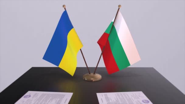 保加利亚和乌克兰在政治会议上的旗帜 — 图库视频影像