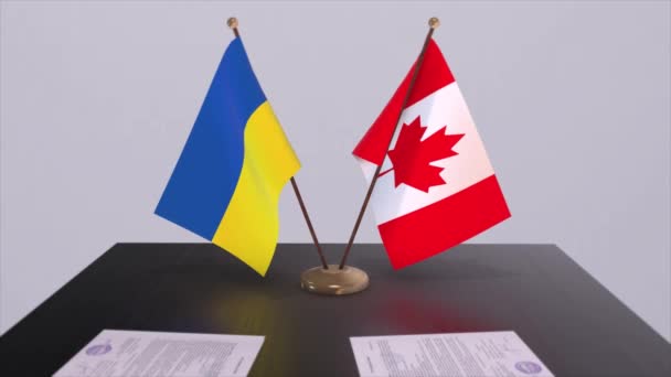 Σημαία Καναδά Και Ουκρανίας Για Την Πολιτική Συνάντηση Animation — Αρχείο Βίντεο