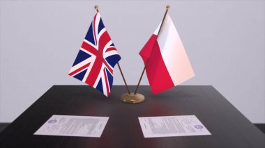 Poland and UK flag. Politics concept, partner deal beetween countries. Partnership agreement of governments 3D illustration.
