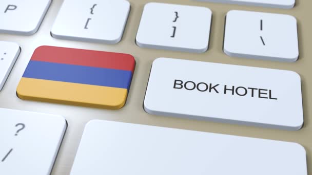 Reservar Hotel Armenia Con Sitio Web Línea Botón Teclado Del — Vídeos de Stock